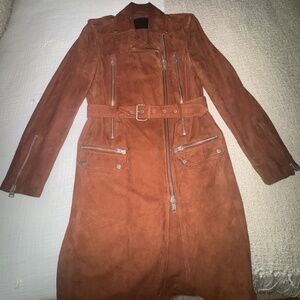 All Saints Cognac suede women’s trench coat